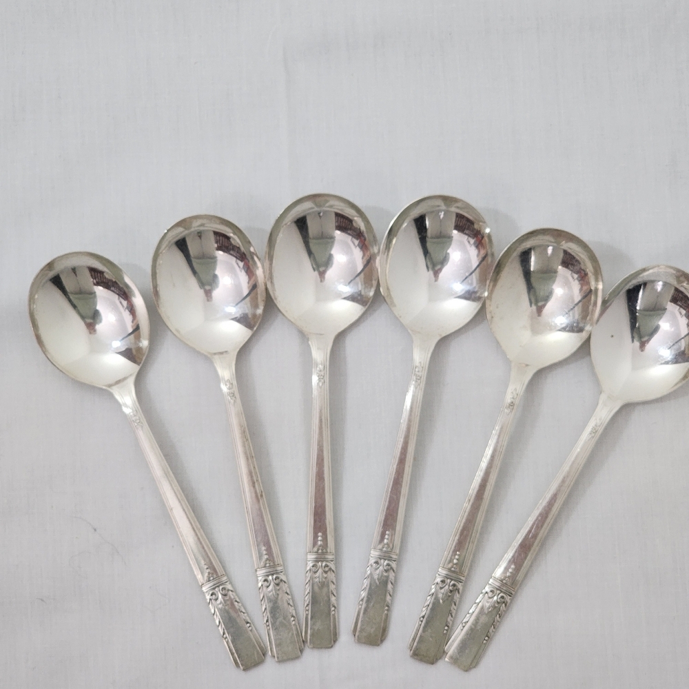 Oneida SilverPlated 1940 Rogers Heavy AA Flatware Lady Drake Set Of 6 Soup Spoon